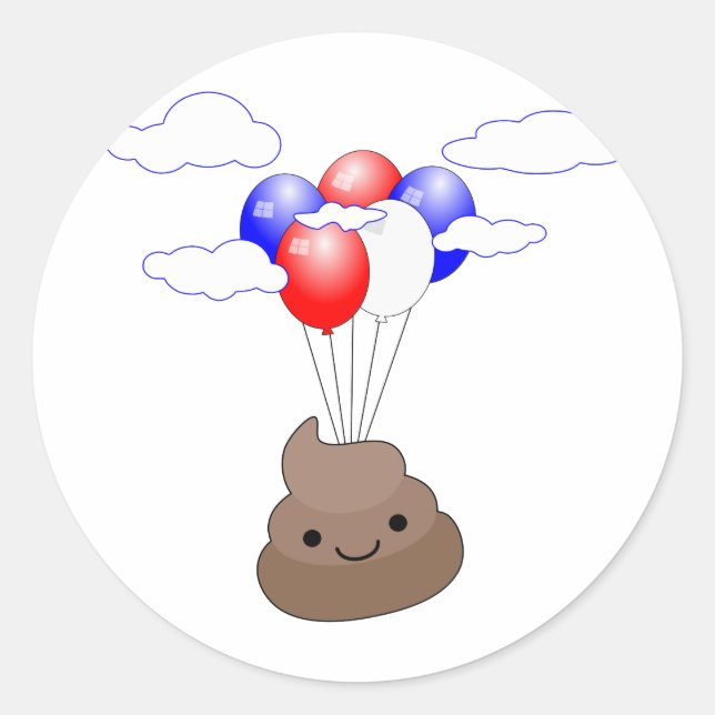 Poo Emoji fliegen mit Balloons Runder Aufkleber (Vorderseite)
