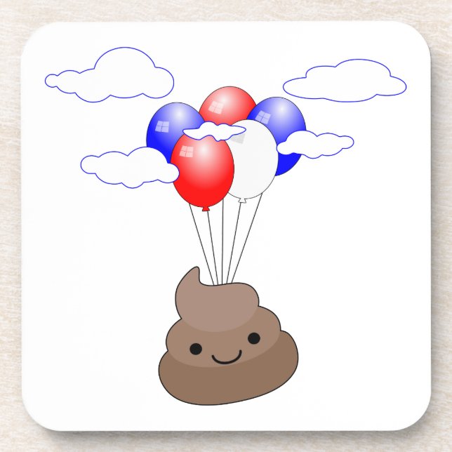 Poo Emoji fliegen mit Balloons Untersetzer (Vorderseite)