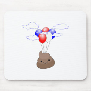 Poo-Emoji fliegt mit Luftballons Mousepad