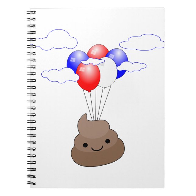 Poo Emoji Flug mit Balloonen Notizblock (Vorderseite)