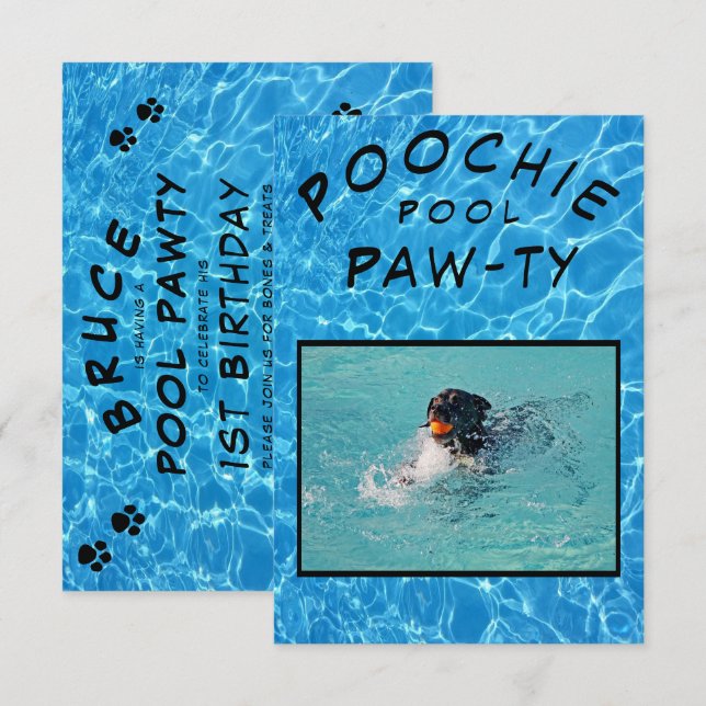 Poochie Pool Paw-ty-Foto Geburtstag Einladung (Vorne/Hinten)