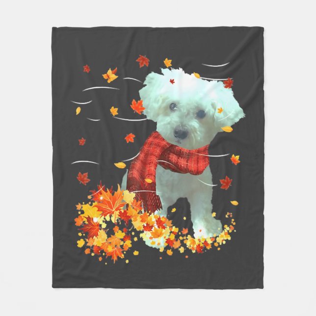 Poochon Herbstschal - Hunde Herbstlaub Fleecedecke (Vorderseite)