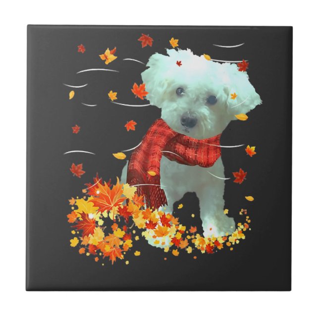 Poochon Herbstschal - Hunde Herbstlaub Fliese (Vorderseite)