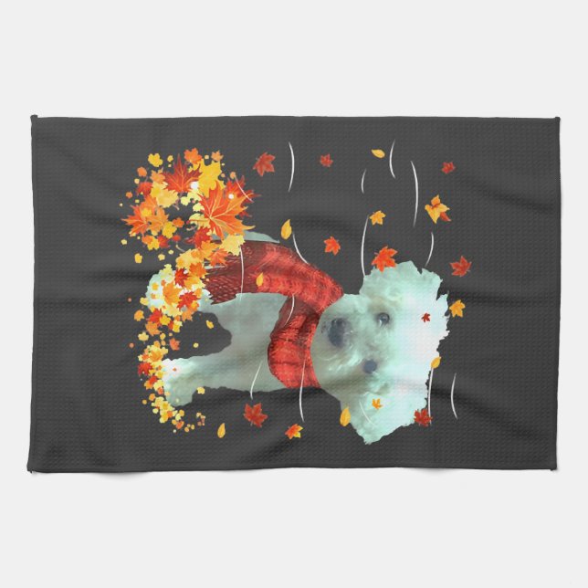 Poochon Herbstschal - Hunde Herbstlaub Geschirrtuch (Horizontal)