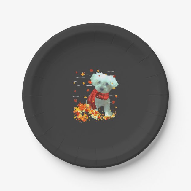 Poochon Herbstschal - Hunde Herbstlaub Pappteller (Vorderseite)