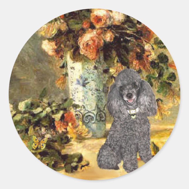 Poodle (8S) - Blumenvase Runder Aufkleber (Vorderseite)
