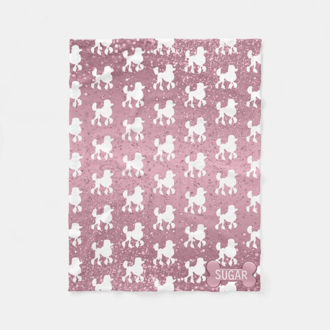 Poodle auf rosa Glitzer Fleecedecke (Vorderseite)