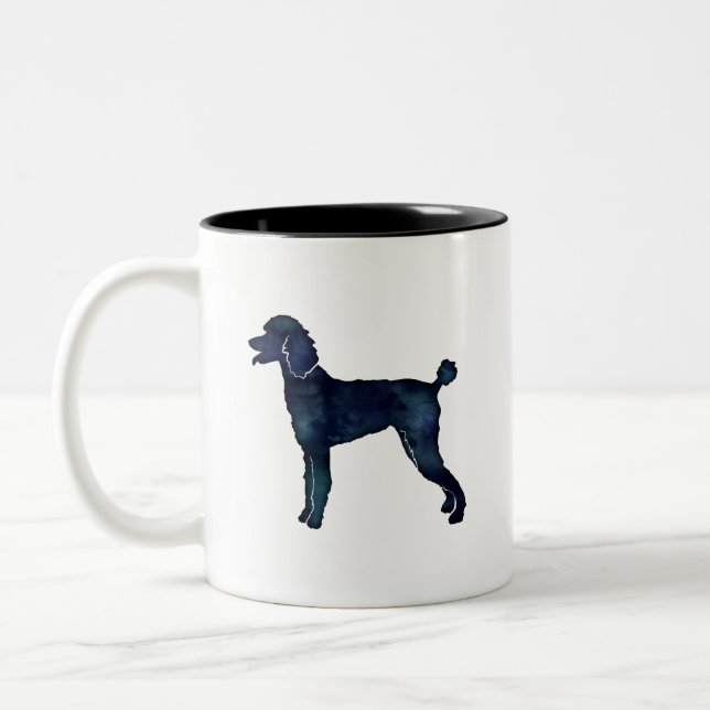 Poodle Black Watercolor-Silhouette Zweifarbige Tasse (Links)