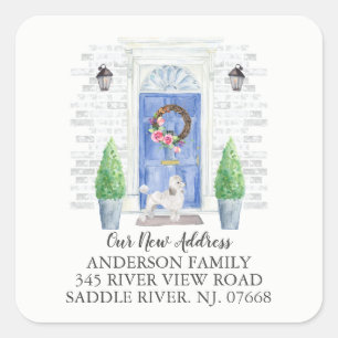 Poodle Blue Dose New Address Label Aufkleber