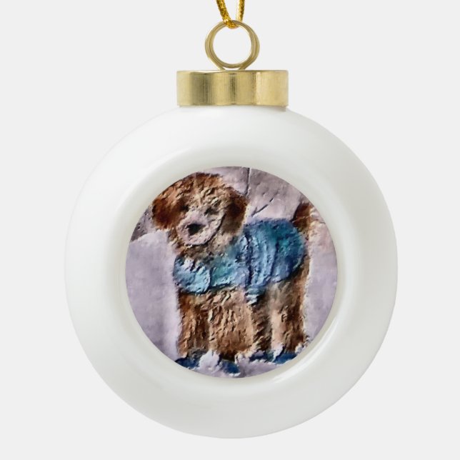 Poodle Christmas Art Keramik Kugel-Ornament (Vorderseite)