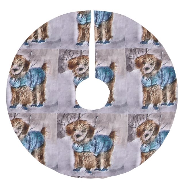 Poodle Christmas Art Polyester Weihnachtsbaumdecke (Vorderseite)