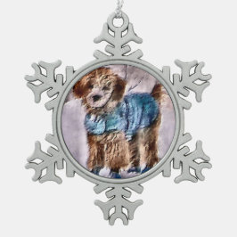 Poodle Christmas Art Schneeflocken Zinn-Ornament