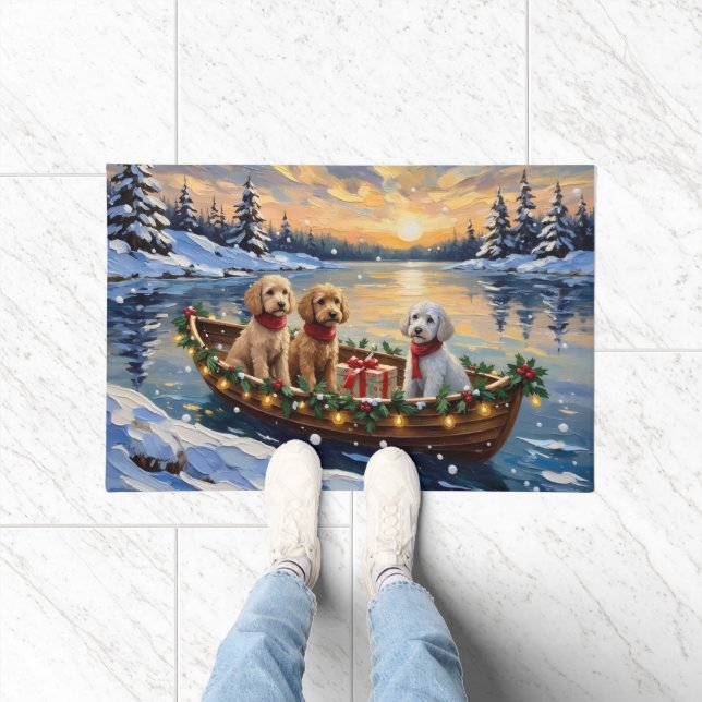 Poodle Christmas Boat Holiday Fußmatte (Indoor)