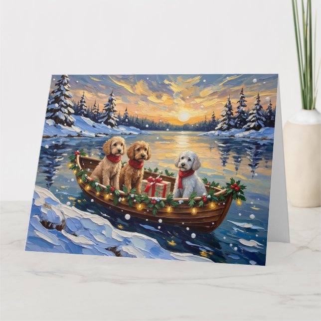 Poodle Christmas Boat Holiday Karte (Vorderseite)