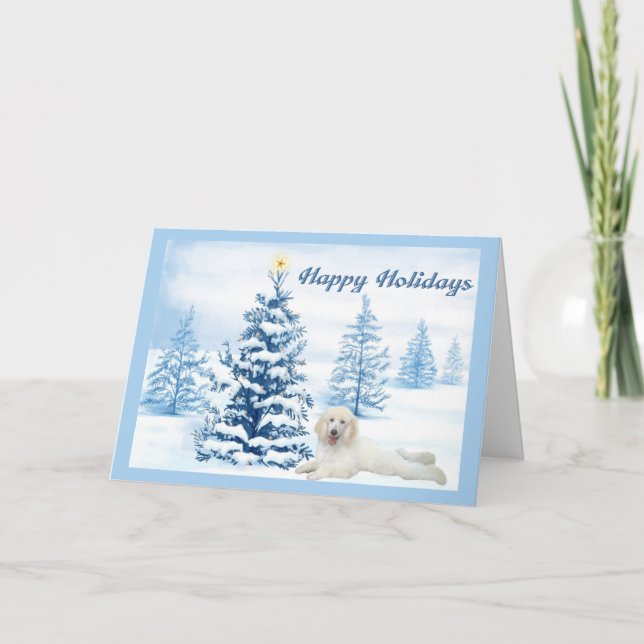 Poodle Christmas Card Blue Tree Feiertagskarte (Vorderseite)
