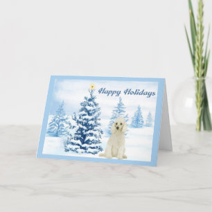 Poodle Christmas Card Blue Tree Feiertagskarte
