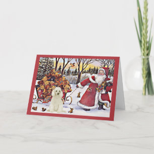 Poodle Christmas Card Santa Bears im Freien Feiertagskarte