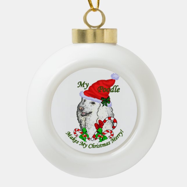 Poodle Christmas froh Keramik Kugel-Ornament (Vorderseite)