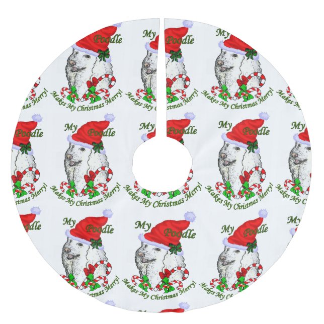 Poodle Christmas froh Polyester Weihnachtsbaumdecke (Vorderseite)