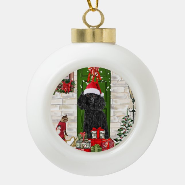 Poodle Christmas Keramik Kugel-Ornament (Vorderseite)