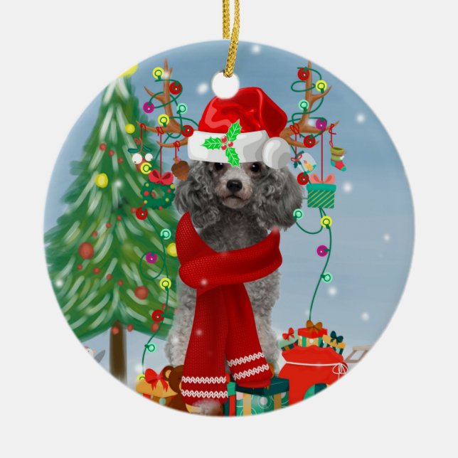 Poodle Christmas Keramik Ornament (Vorne)