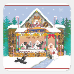 Poodle Christmas Leckerei Shop Quadratischer Aufkleber