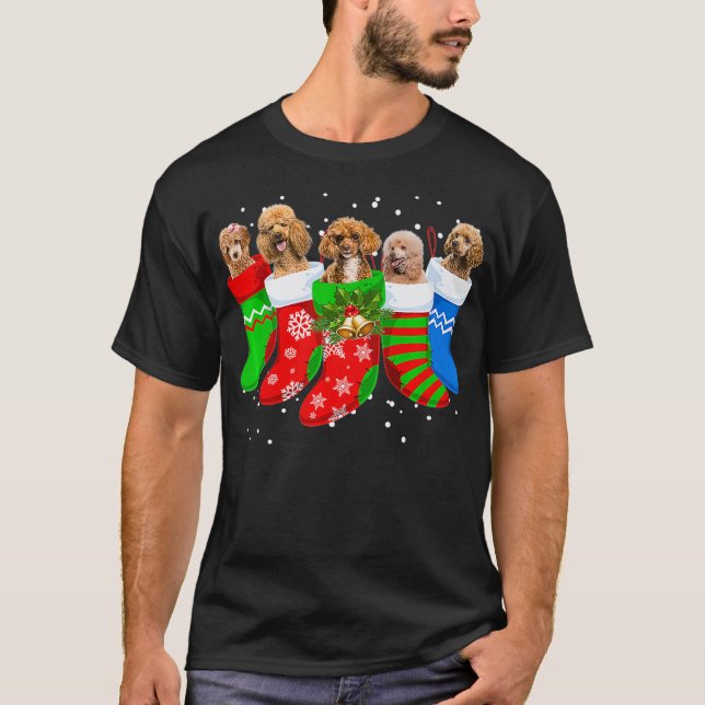 Poodle Christmas Poodle Dog Niedlich Socken Gesche T-Shirt (Vorderseite)