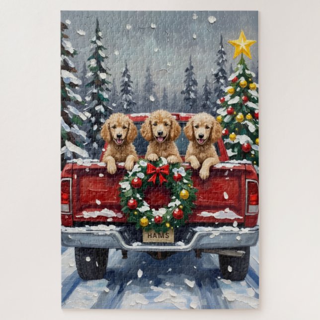 Poodle Christmas Red Truck Holiday Puzzle (Vertikal)
