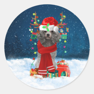 Poodle Christmas Runder Aufkleber