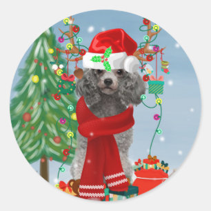 Poodle Christmas Runder Aufkleber