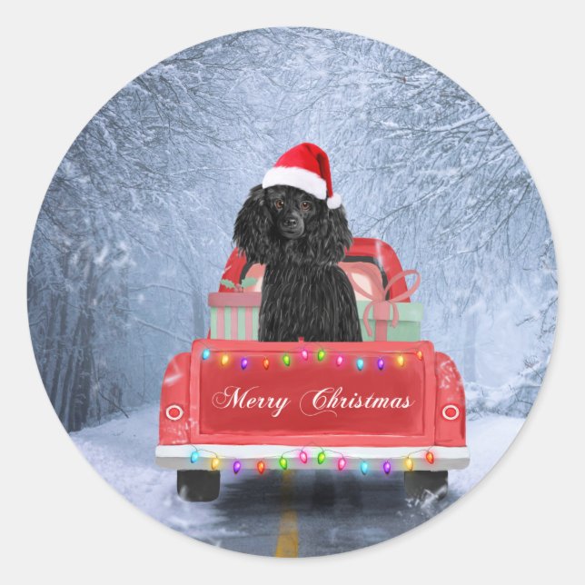 Poodle Christmas Runder Aufkleber (Vorderseite)