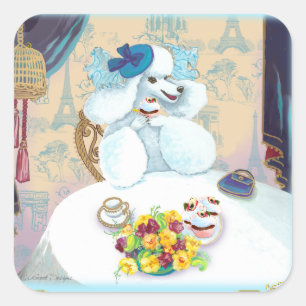 Poodle Cupcake Tee Party Quadratischer Aufkleber