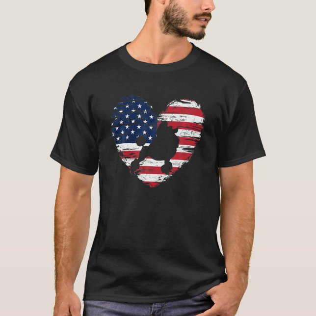 Poodle Dog American Vintag Flag Hearts T-Shirt (Vorderseite)