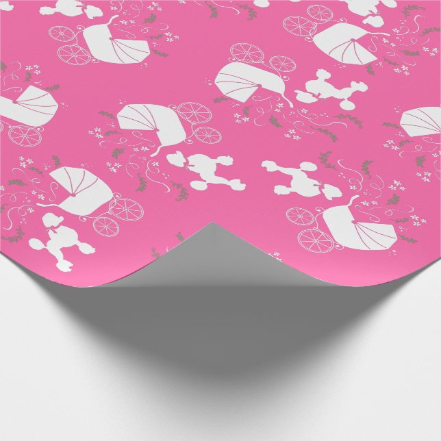 Poodle Dog Baby Dusche Puppy Pink Girl Geschenkpapier (Ecke)