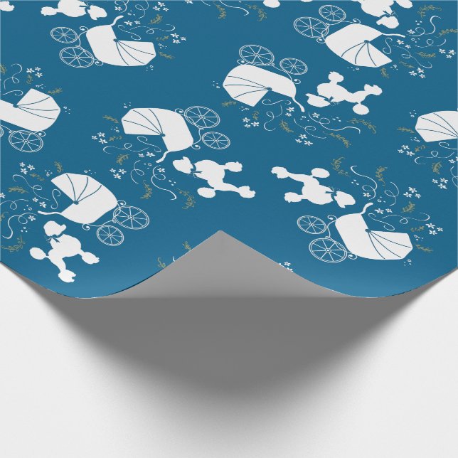 Poodle Dog Baby Dusche Welpe Blue Boy Geschenkpapier (Ecke)