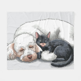 Poodle Dog Black Cat Fleece Blanket Liebe Cuddle