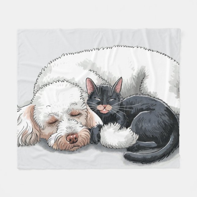 Poodle Dog Black Cat Fleece Blanket Liebe Cuddle (Vorderseite (Horizontal))