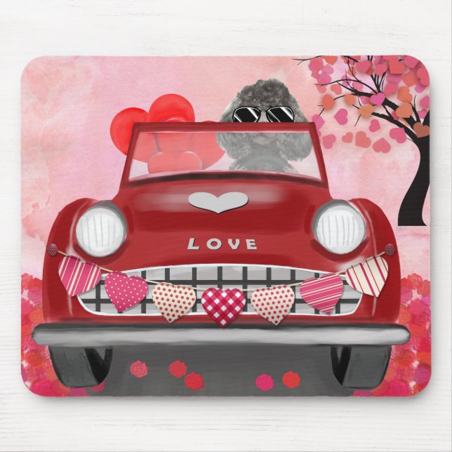 Poodle Dog Car mit Herzvalentiner Mousepad (Vorne)