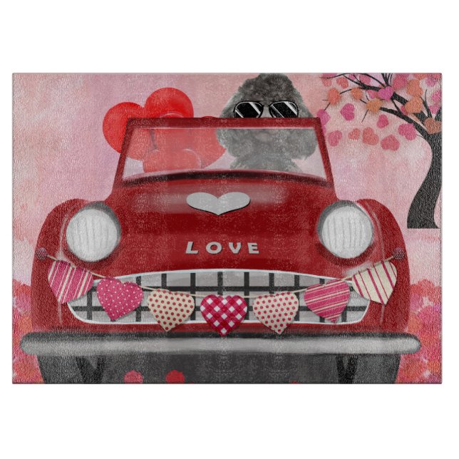 Poodle Dog Car mit Herzvalentiner Schneidebrett (Vorderseite)