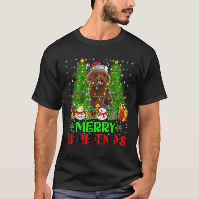 Poodle Dog Christmas Tree Lights Holiday Santa Poo T-Shirt (Vorderseite)