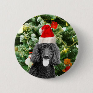 Poodle Dog Christmas Tree Snowman Red Weihnachtsma Button