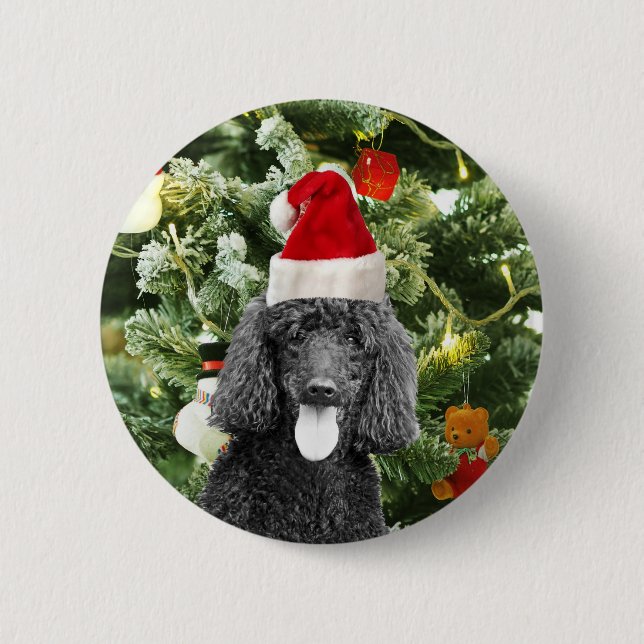 Poodle Dog Christmas Tree Snowman Red Weihnachtsma Button (Vorderseite)