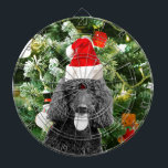 Poodle Dog Christmas Tree Snowman Red Weihnachtsma Dartscheibe<br><div class="desc">Niedlicher Poodle Hund mit roter Weihnachtsmannmütze mit Weihnachtsbaumschneedekor im Hintergrund.</div>