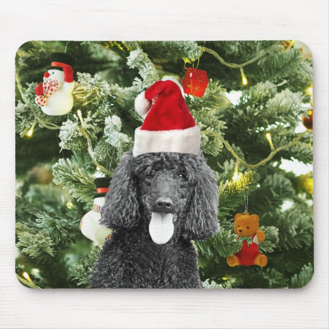 Poodle Dog Christmas Tree Snowman Red Weihnachtsma Mousepad (Vorne)