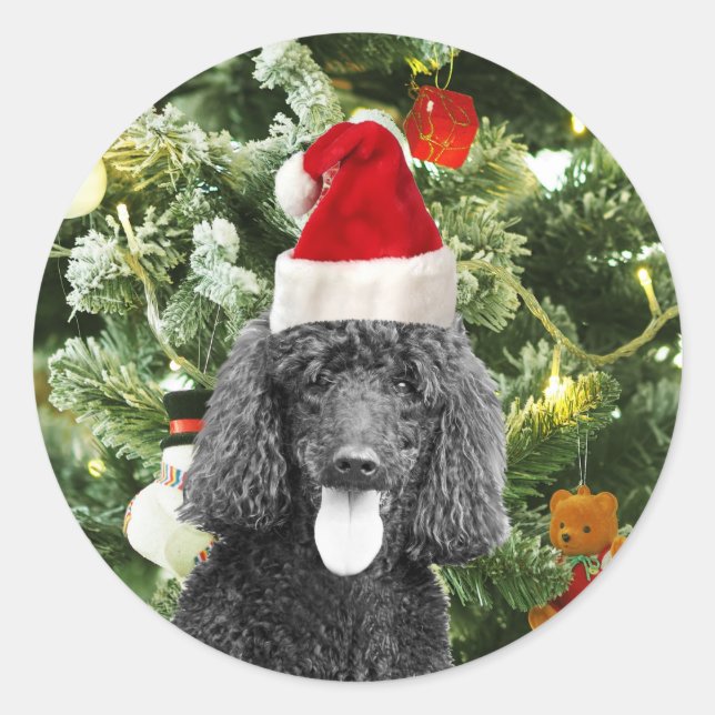 Poodle Dog Christmas Tree Snowman Red Weihnachtsma Runder Aufkleber (Vorderseite)