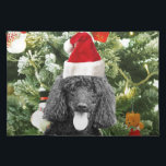 Poodle Dog Christmas Tree Snowman Red Weihnachtsma Tischset<br><div class="desc">Niedlicher Poodle Hund mit roter Weihnachtsmannmütze mit Weihnachtsbaumschneedekor im Hintergrund.</div>