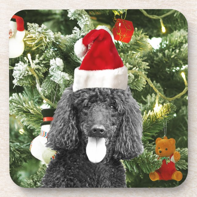 Poodle Dog Christmas Tree Snowman Red Weihnachtsma Untersetzer (Vorderseite)