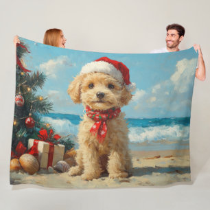 Poodle Dog Christmas Vintag Beach Fleecedecke