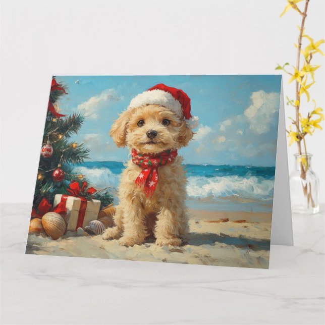 Poodle Dog Christmas Vintag Beach Karte (Gelbe Blume)