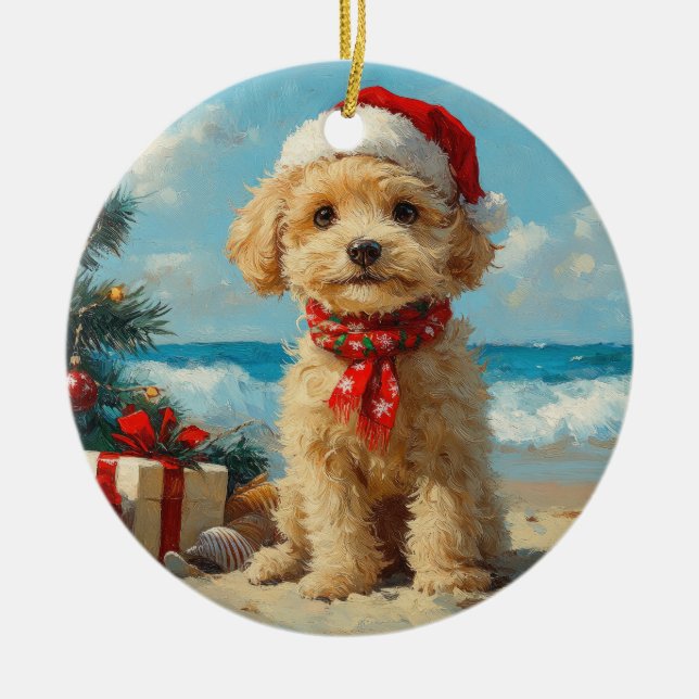 Poodle Dog Christmas Vintag Beach Keramik Ornament (Vorne)